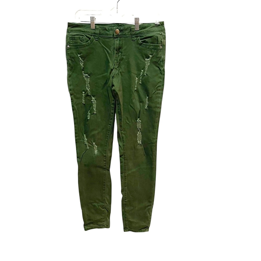 RUE 21 Womens Green Distressed Skinny Jeans‎ Size 11 12 R